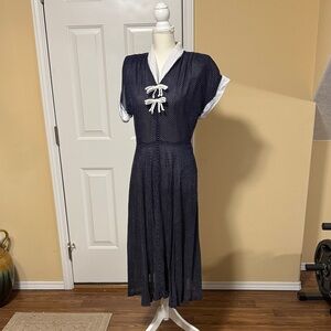 1950’s Navy Dress with White polka dots Details